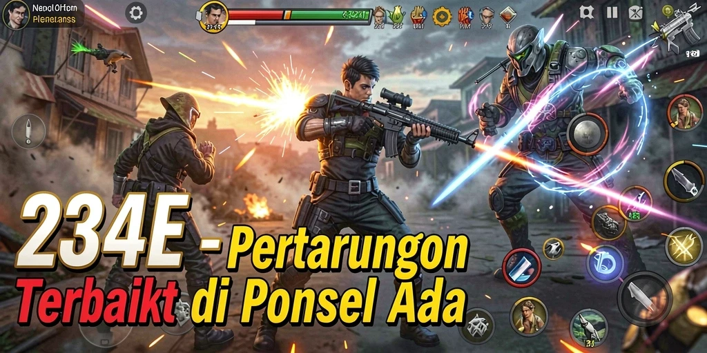 Tampilan gameplay 234E dengan pertarungan mendebarkan dan karakter unik.