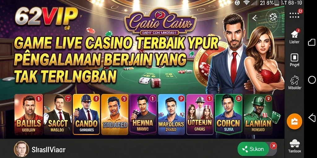 Screenshot gameplay <strong>62VIP</strong> menampilkan dealer live yang profesional.
