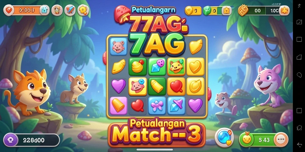 Tampilan menarik dari gameplay Match-3 di 77AG.