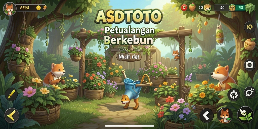 Tampilan gameplay ASDTOTO dengan kebun yang indah dan beragam tanaman.