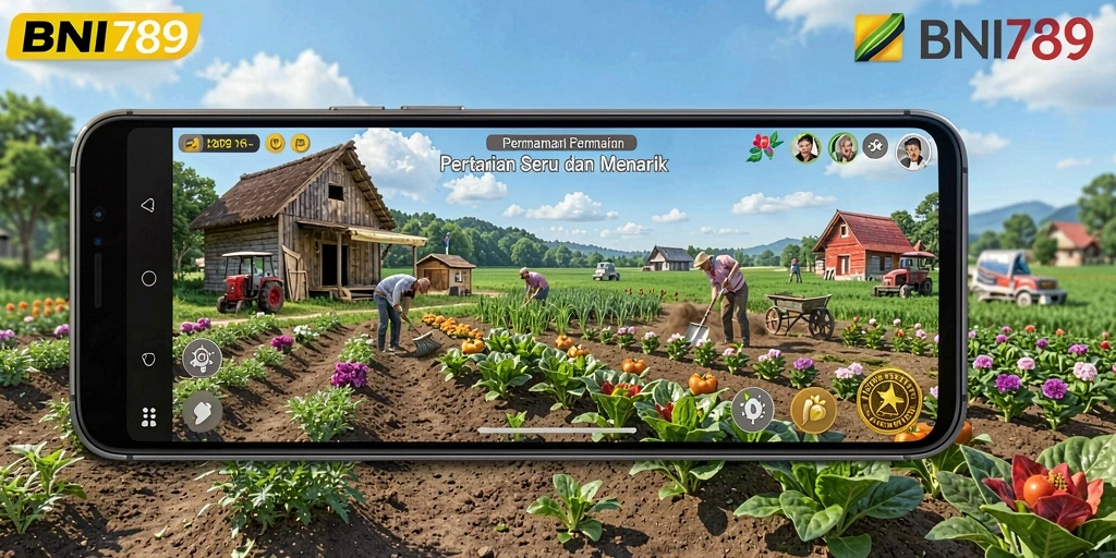 Tampilan gameplay BNI789 dengan aktivitas pertanian yang dinamis.