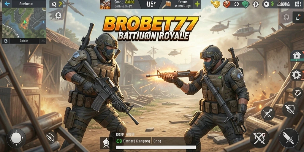 Gameplay seru BROBET77 dengan aksi pertempuran Battle Royale.