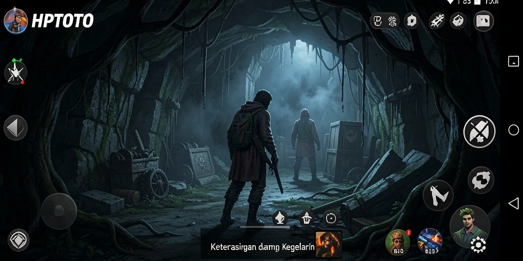 Screenshot dari gameplay HPTOTO yang menampilkan kegelapan yang mencekam.