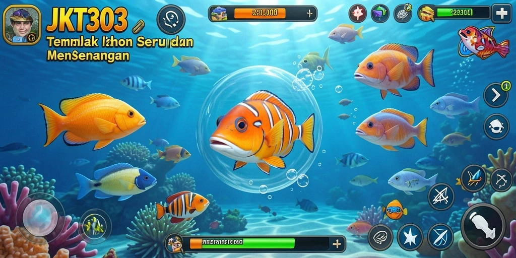 Tampilan gameplay JKT303 dengan aksi menembak ikan.