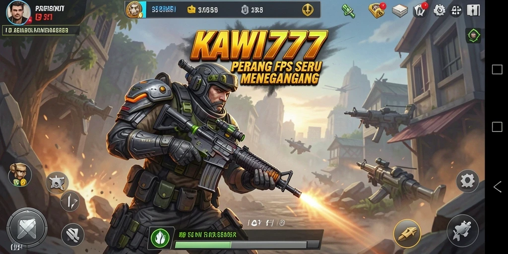 Tampilan intens gameplay KAWI777 dalam aksi FPS.