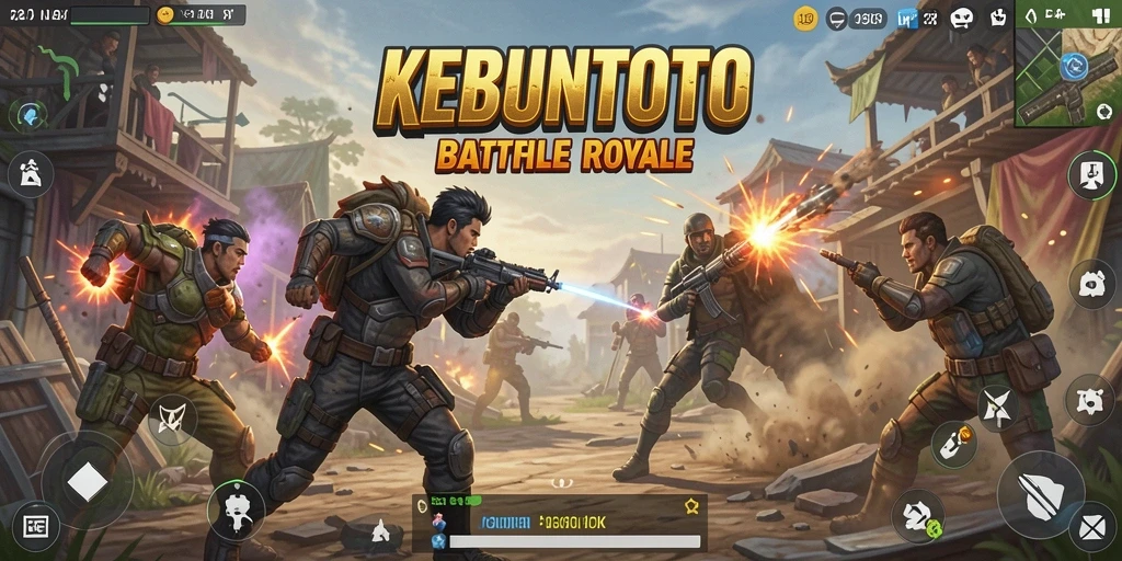 Tangkapan layar gameplay KEBUNTOTO menunjukkan aksi menegangkan di medan perang Battle Royale.