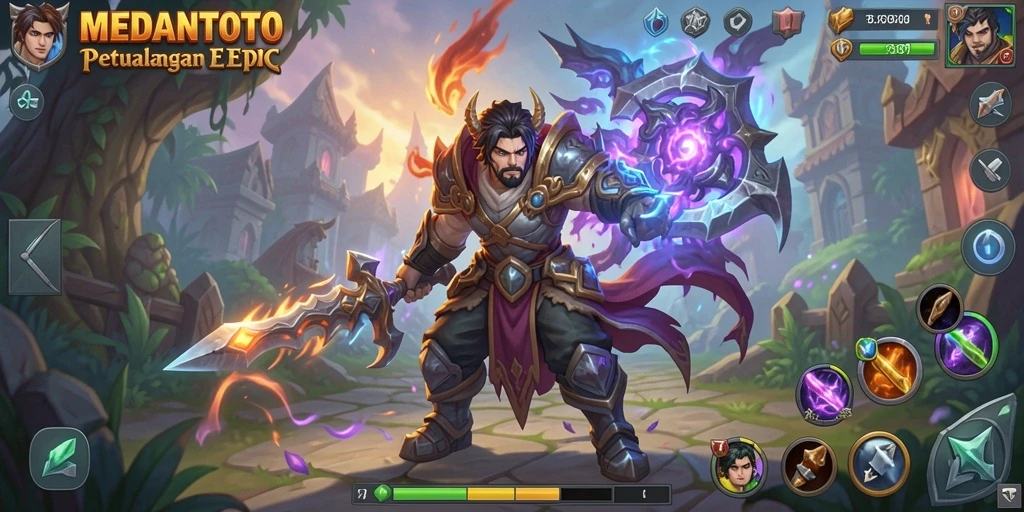 Tampilan gameplay mendebarkan dalam MEDANTOTO saat bertarung melawan monster.