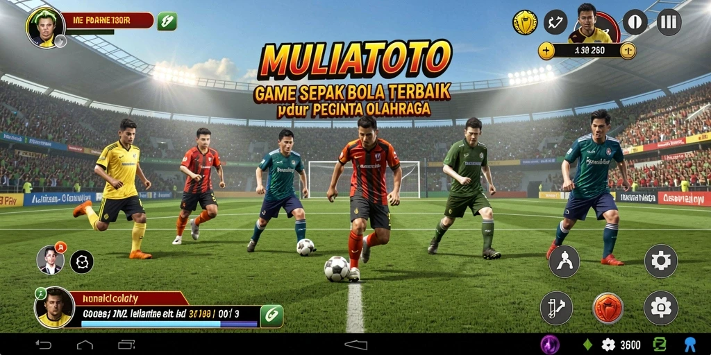 Tampilan gameplay mendebarkan dalam MULIATOTO dengan aksi sepak bola yang seru.