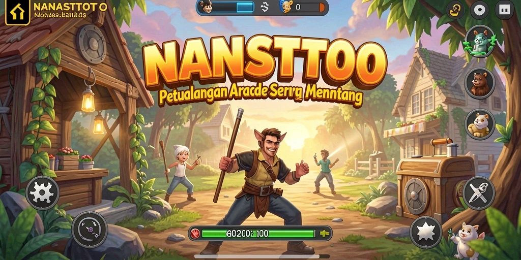 Gameplay NANASTOTO dengan grafis cerah dan seru.