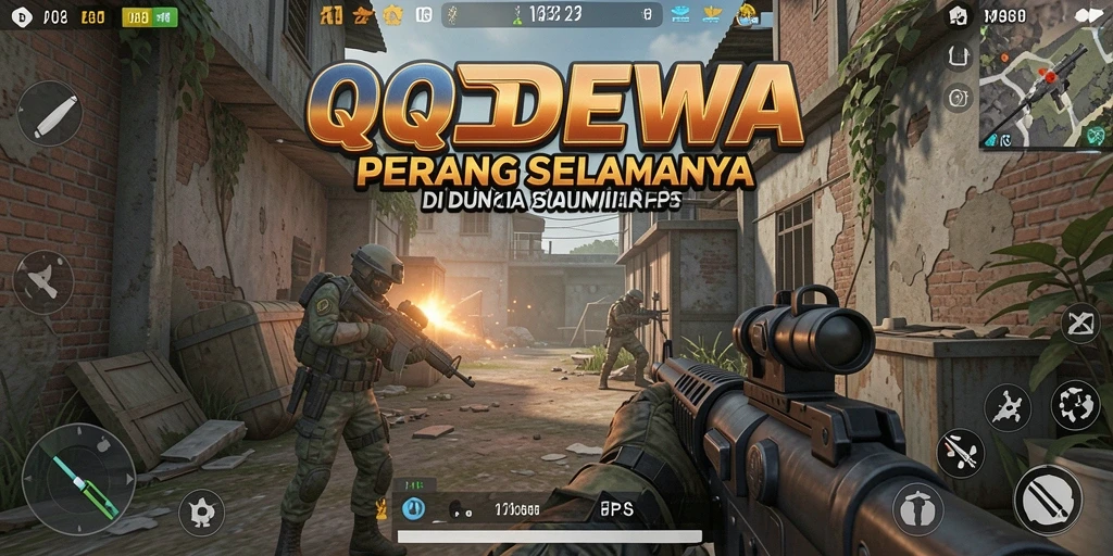 Screenshot menunjukkan aksi tembak-menembak yang intens di <strong>QQDEWA</strong>.