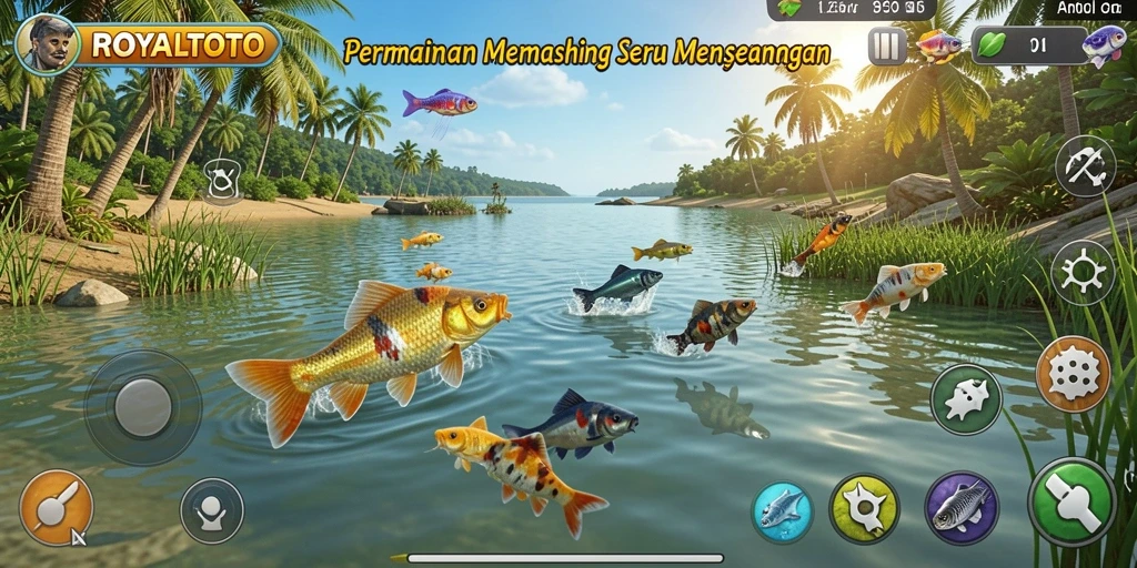 Screenshot gameplay ROYALTOTO menampilkan aksi memancing yang seru dan menarik.